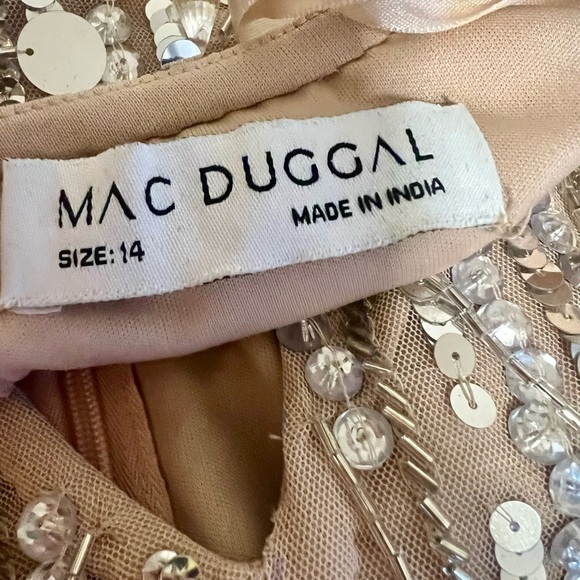 NWT Mac Duggal Nude Plunge Crystal Fringe Special Occasion Dress - Picture 9 of 12